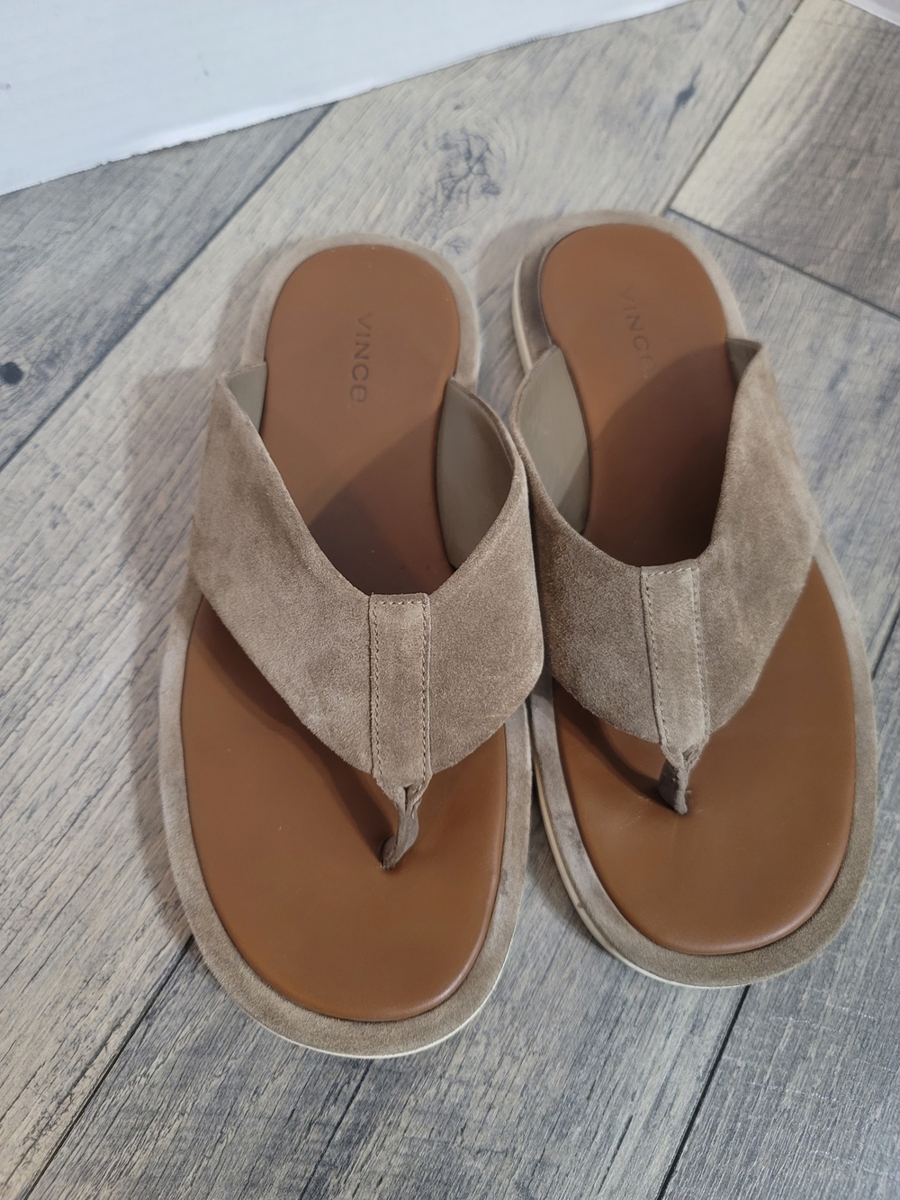 Men's Vince. Tan/light Brown Suede Leather Thong Sandals Leather Insole Sz 10M